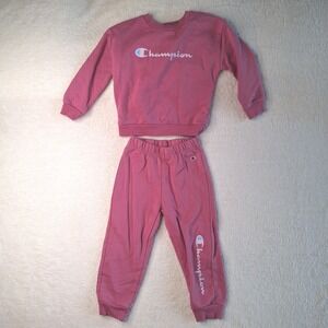 Champion Toddler Girls Pink Fleece Sweatshirt and Joggers Tracksuit Set 24M